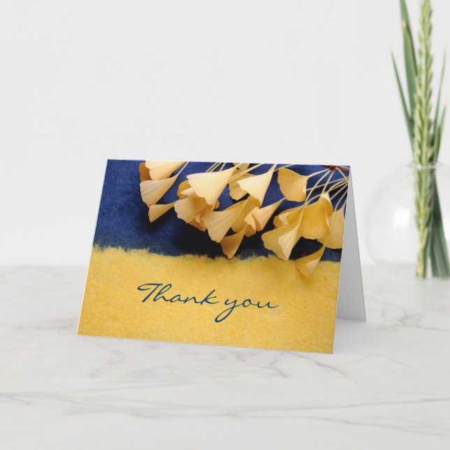 ginkgo leaves on texture thank you card (Front)