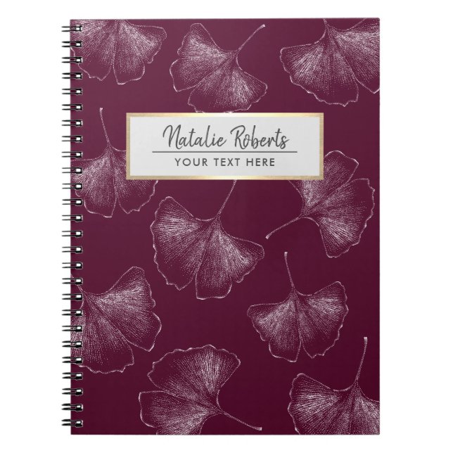 Ginkgo Leaves Pattern Elegant Burgundy Red Notebook (Front)