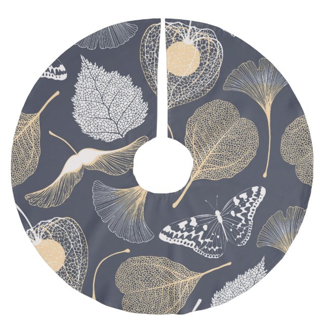 Ginkgo Leaves: Seamless Floral Elegance. Brushed Polyester Tree Skirt (Front)