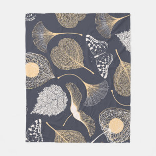 Ginkgo Leaves: Seamless Floral Elegance. Fleece Blanket