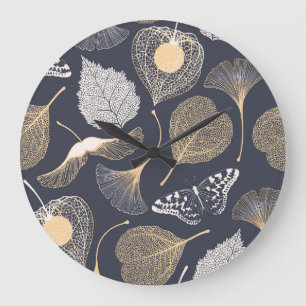 Ginkgo Leaves: Seamless Floral Elegance. Large Clock