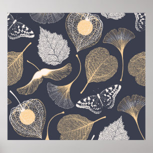 Ginkgo Leaves: Seamless Floral Elegance. Poster