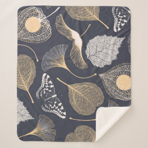 Ginkgo Leaves: Seamless Floral Elegance. Sherpa Blanket