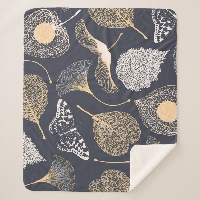 Ginkgo Leaves: Seamless Floral Elegance. Sherpa Blanket (Front)