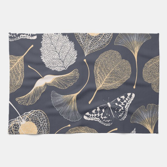 Ginkgo Leaves: Seamless Floral Elegance. Tea Towel (Horizontal)
