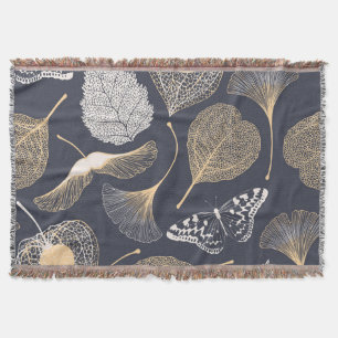Ginkgo Leaves: Seamless Floral Elegance. Throw Blanket