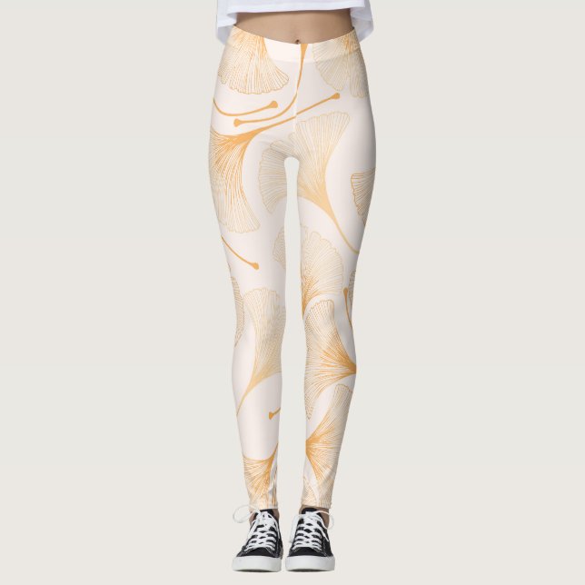 Ginkgo Leaves: Seamless Floral Pattern. Leggings (Front)