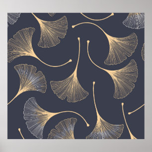 Ginkgo Leaves Seamless Floral Pattern Poster