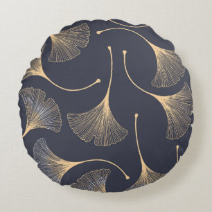 Ginkgo Leaves Seamless Floral Pattern Round Cushion