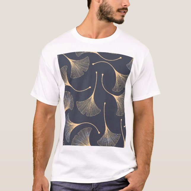Ginkgo Leaves Seamless Floral Pattern T-Shirt (Front)