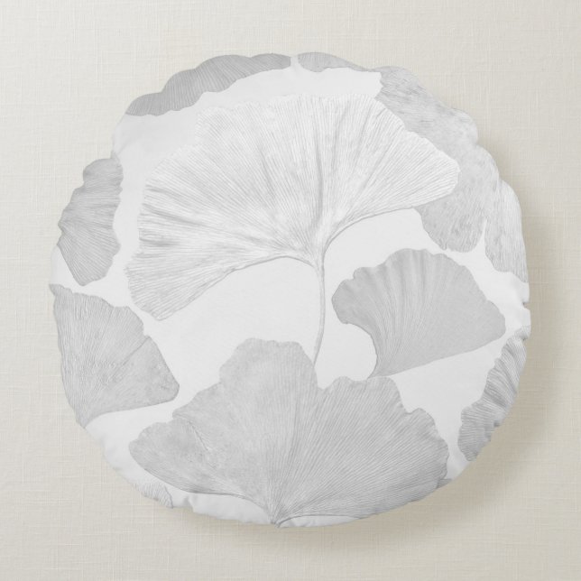 Ginkgo Leaves Soft Gray Dream 2 Round Cushion (Front)