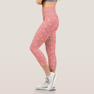 ginkgo leaves white and coral capri leggings