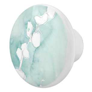Ginkgo on Dusty Teal - White Ceramic Knob