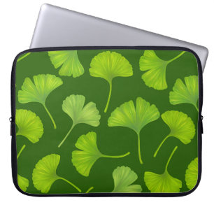Ginkgo pattern on dark green laptop sleeve