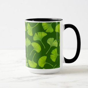 Ginkgo pattern on dark green mug