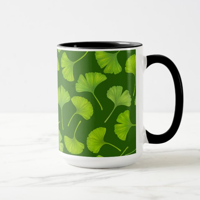 Ginkgo pattern on dark green mug (Right)