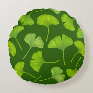 Ginkgo pattern on dark green round cushion