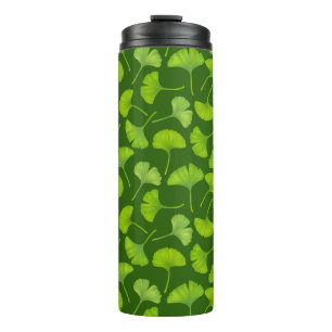 Ginkgo pattern on dark green thermal tumbler