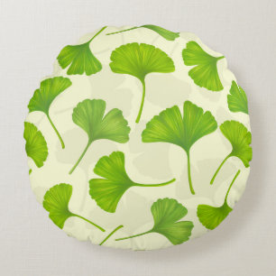 Ginkgo pattern on off white round cushion