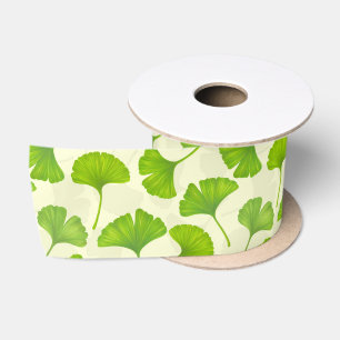 Ginkgo pattern on off white satin ribbon