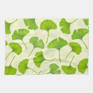 Ginkgo pattern on off white tea towel