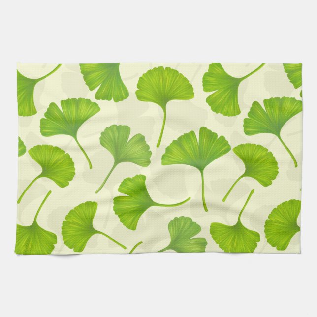 Ginkgo pattern on off white tea towel (Horizontal)