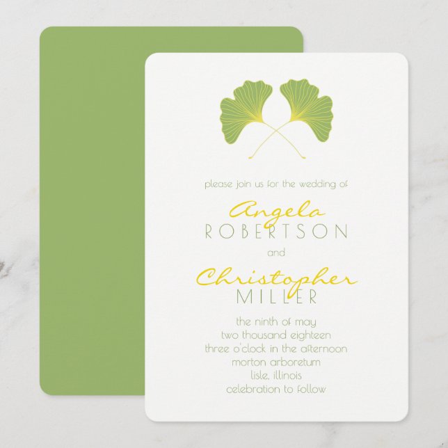 Ginkgo Spring Green Leaves Wedding 2 Invitation (Front/Back)