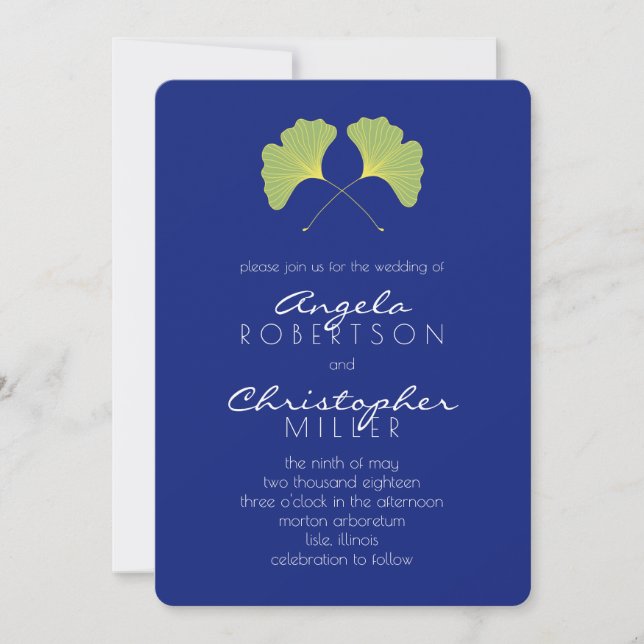 Ginkgo Spring Green Leaves Wedding Invitation (Front)