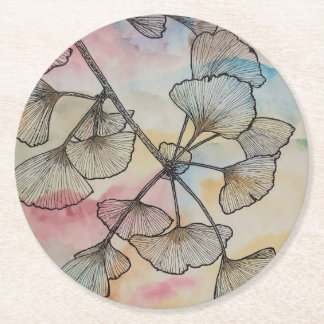 ginkgo subjugates round paper coaster