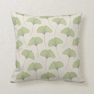 Ginkgo Tree Leaf Pattern Green on Canvas Look Cushion