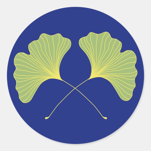 Ginkgo Tree Leaves Blue and Green Classic Round Sticker (Front)