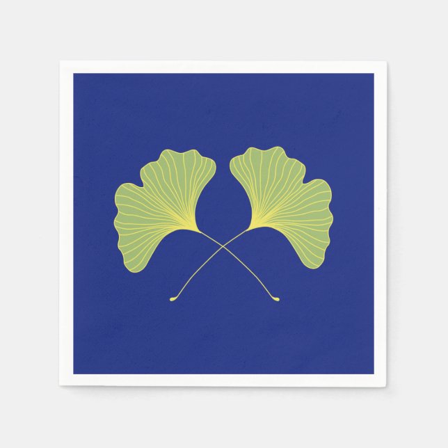 Ginkgo Tree Leaves Blue and Green Napkin (Front)