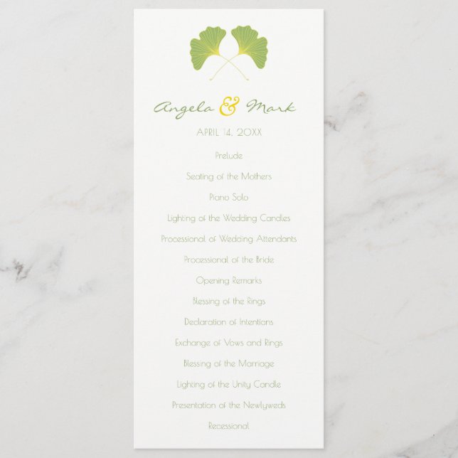 Ginkgo Tree Leaves Wedding Program Programme (Front)