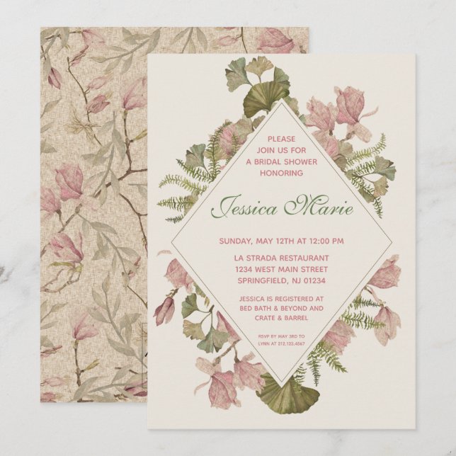 Ginkgo Watercolor Floral Bridal Shower Invitation (Front/Back)