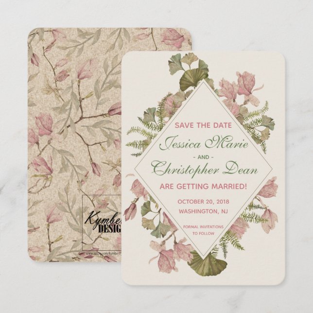 Ginkgo Watercolor Floral Wedding Save the Date Invitation (Front/Back)