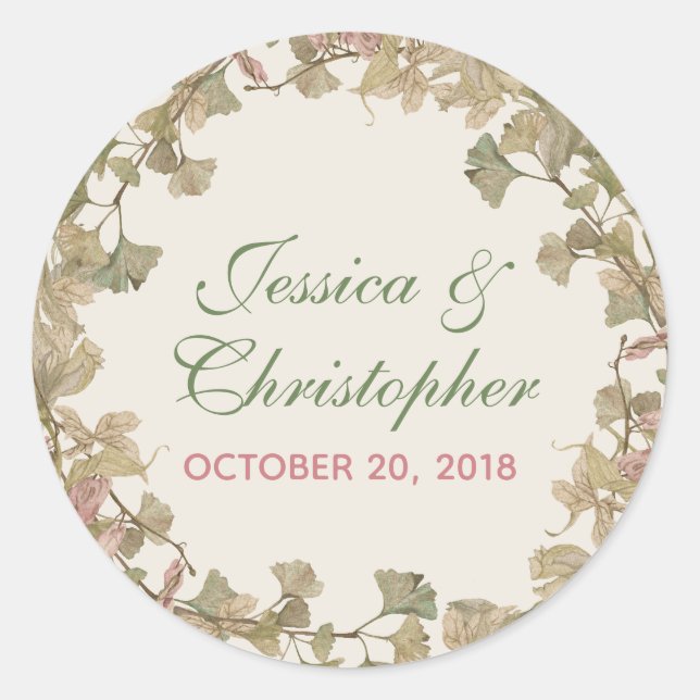 Ginkgo Watercolor Floral Wedding Sticker (Front)