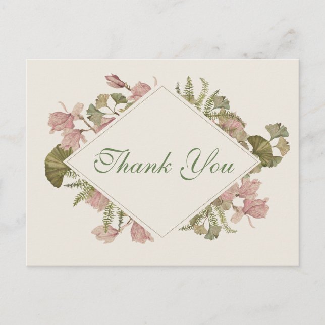 Ginkgo Watercolor Floral Wedding Thank You Postcard (Front)