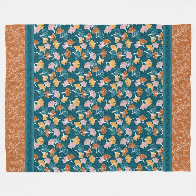 Ginkgos on Ocean Blue with Terracotta Blanket (Front (Horizontal))