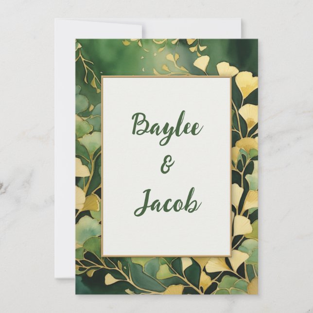 Ginko Leaves and Gold Wedding Invitation (Front)