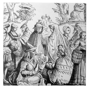 Gipsies fortune telling, after a woodcut in 'Cosmo Tile