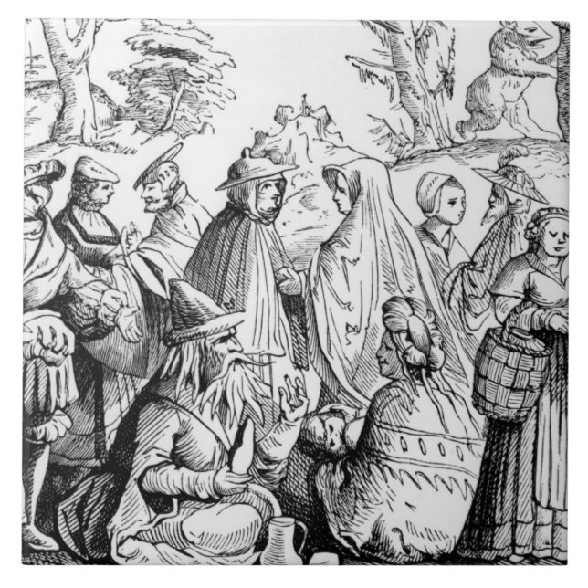 Gipsies fortune telling, after a woodcut in 'Cosmo Tile (Front)