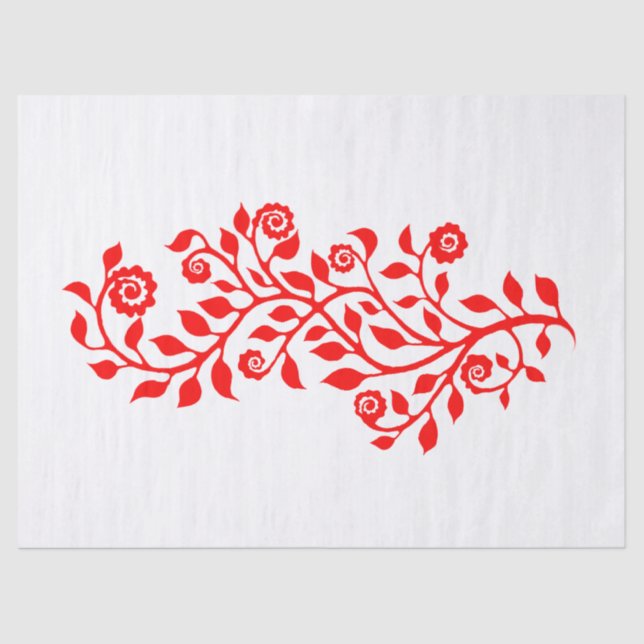 Gipsy Christmas Elegant Floral Swirls White & Red Tissue Paper (Front)