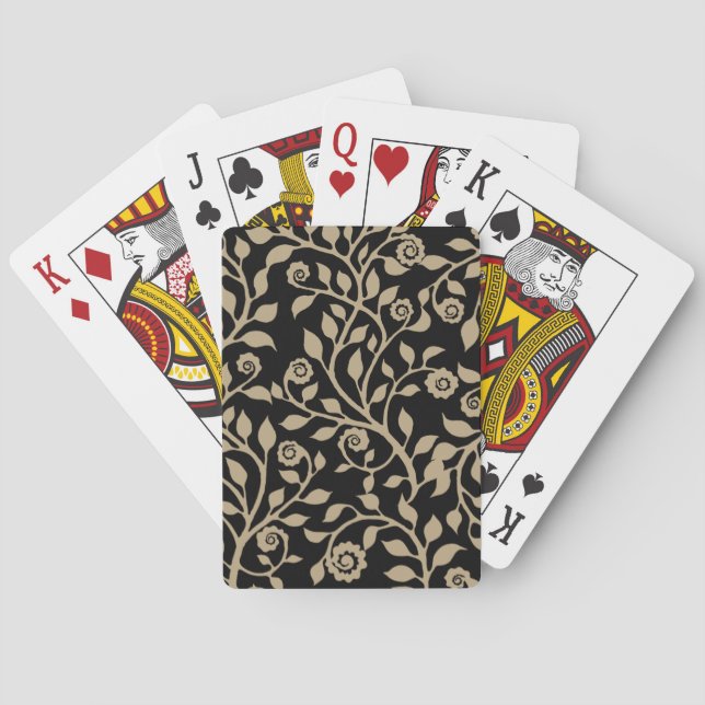 Gipsy Swirls Elegant Floral Pattern Black Beige Playing Cards (Back)