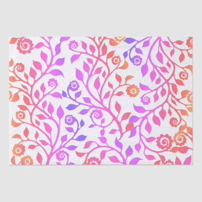 Gipsy Swirly Flowers Pattern Holographic Pink Tissue Paper (Front)