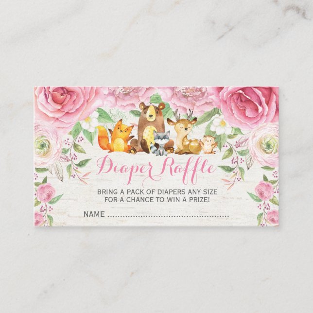 Gir Woodland Pink Floral Baby Diaper Raffle Ticket Enclosure Card (Front)