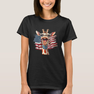 Giraffe 4th Of July Party  American Flag Patriotic T-Shirt