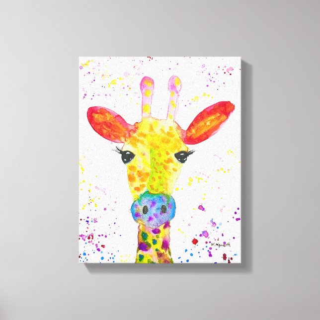 Giraffe Abstract Animals Wild Cute Art Rainbow Canvas Print (Front)