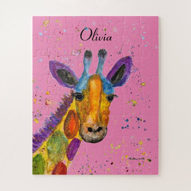 Giraffe Abstract Animals Wild Cute Art Rainbow Jigsaw Puzzle (Vertical)