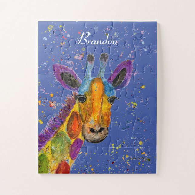 Giraffe Abstract Animals Wild Cute Art Rainbow Jigsaw Puzzle (Vertical)