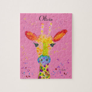 Giraffe Abstract Animals Wild Cute Art Rainbow Jigsaw Puzzle